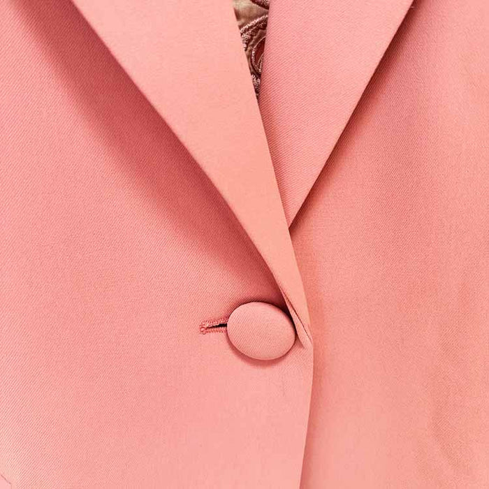 One Button Coral Pantsuit Back Hollow Out Embroidered Formal Suit