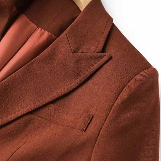 One Button Rust Brown Pantsuit Fitted Blazer + Mid-High Rise Trousers Pantsuit Suit Formal Wear