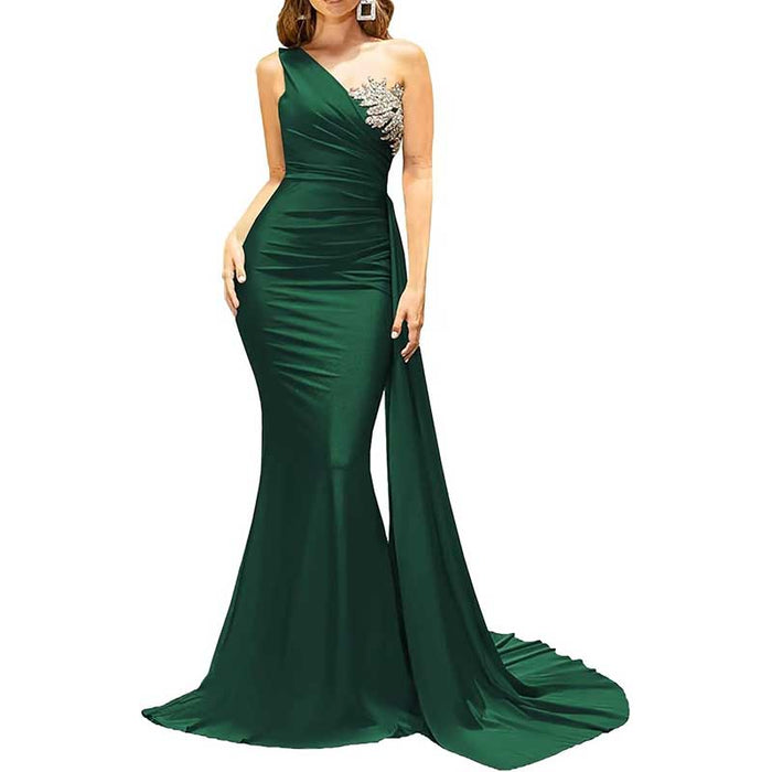 One Shoulder Mermaid Bridesmaid Dress Satin Prom Dress Long Evening Wedding Gowns