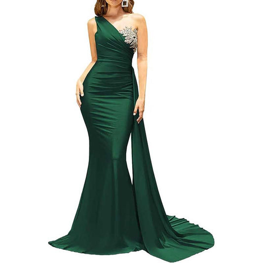 One Shoulder Mermaid Bridesmaid Dress Satin Prom Dress Long Evening Wedding Gowns