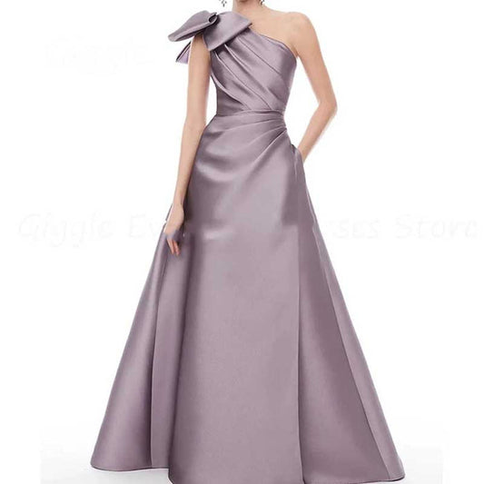 One Shoulder With Bow Detail Satin Wedding Dress