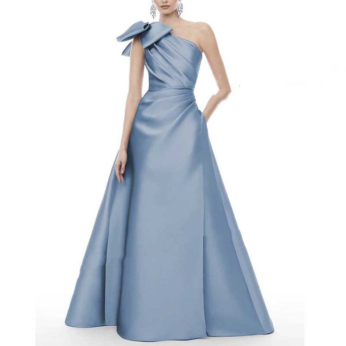 One Shoulder With Bow Detail Satin Wedding Dress