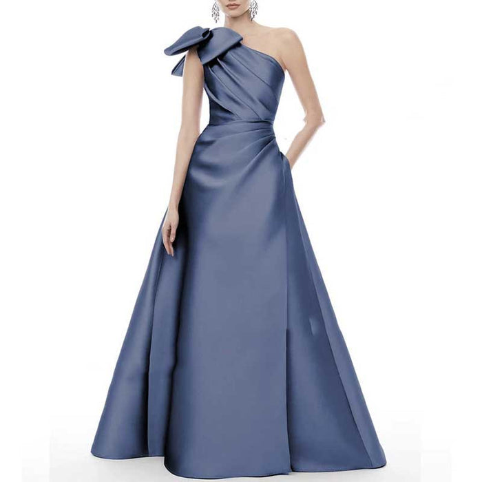 One Shoulder With Bow Detail Satin Wedding Dress