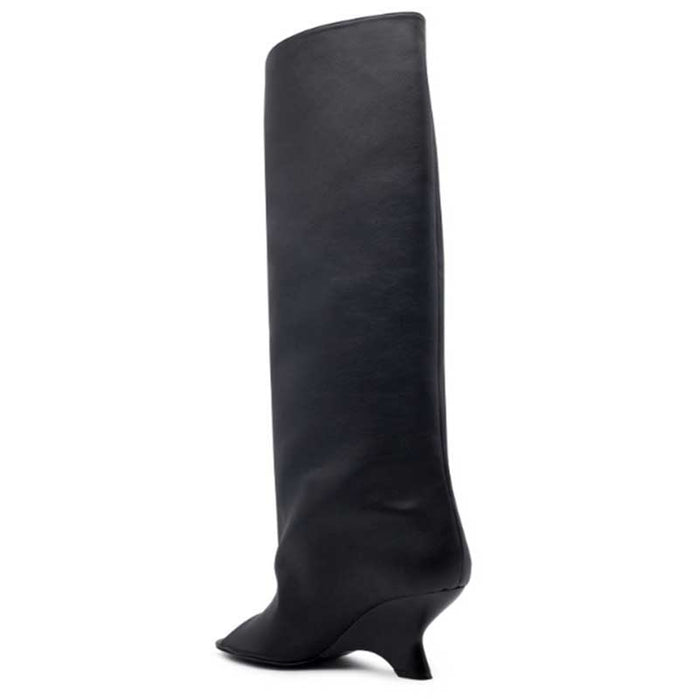 Stylish open toe suede boots for women with a sleek design and unique heel