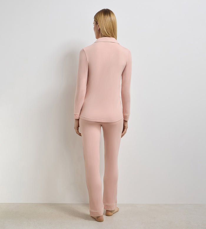Pantalon droit en viscose élastique rose Soft Blush