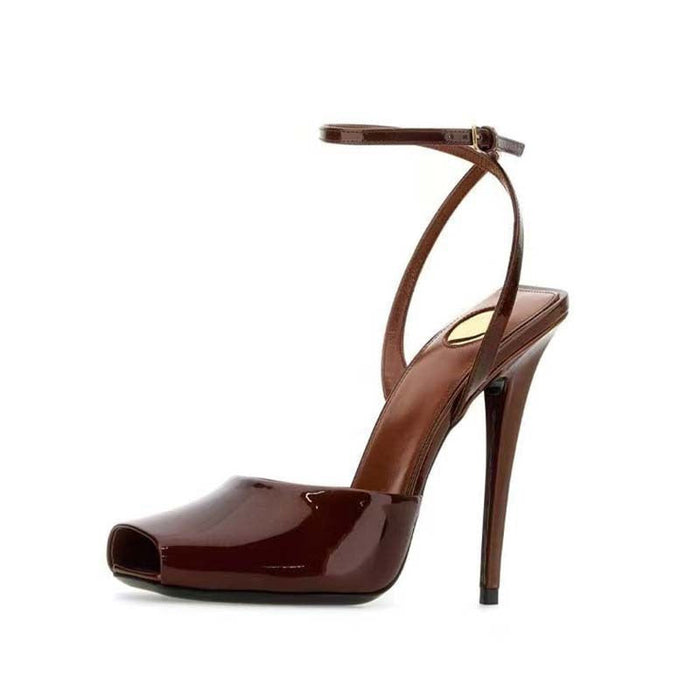 Patent Leather Peep-Toe Slingback Heels – Elegant Stilettos