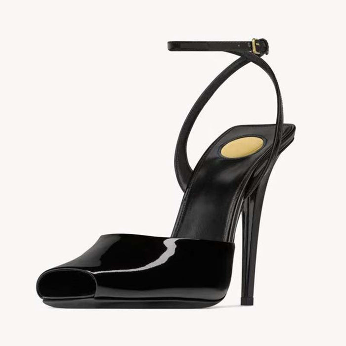 Patent Leather Peep-Toe Slingback Heels – Elegant Stilettos