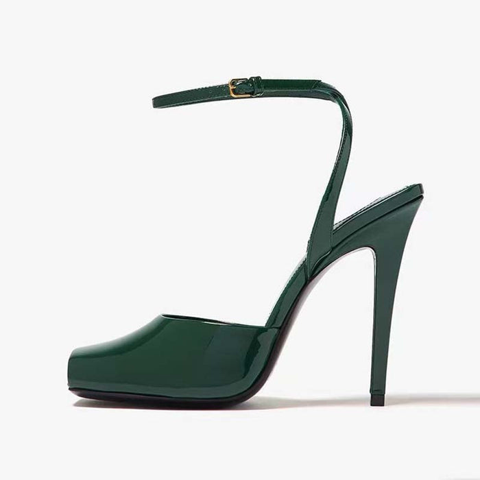 Patent Leather Peep-Toe Slingback Heels – Elegant Stilettos