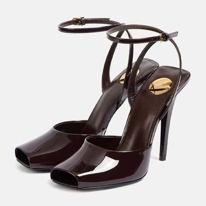 Patent Leather Peep-Toe Slingback Heels – Elegant Stilettos