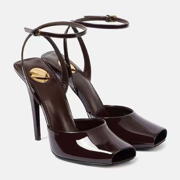 Patent Leather Peep-Toe Slingback Heels – Elegant Stilettos