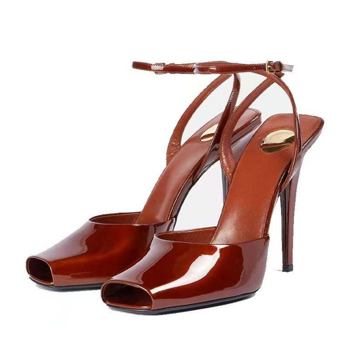 Patent Leather Peep-Toe Slingback Heels – Elegant Stilettos