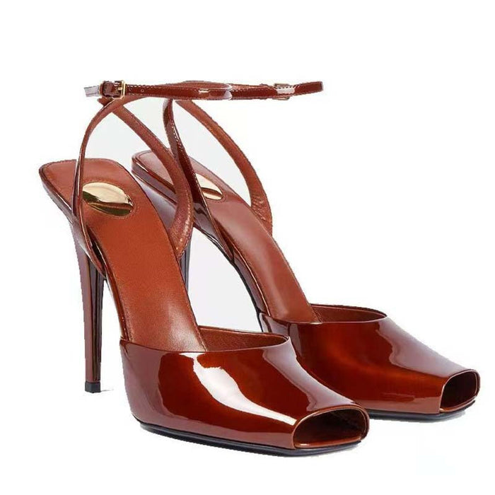 Patent Leather Peep-Toe Slingback Heels – Elegant Stilettos
