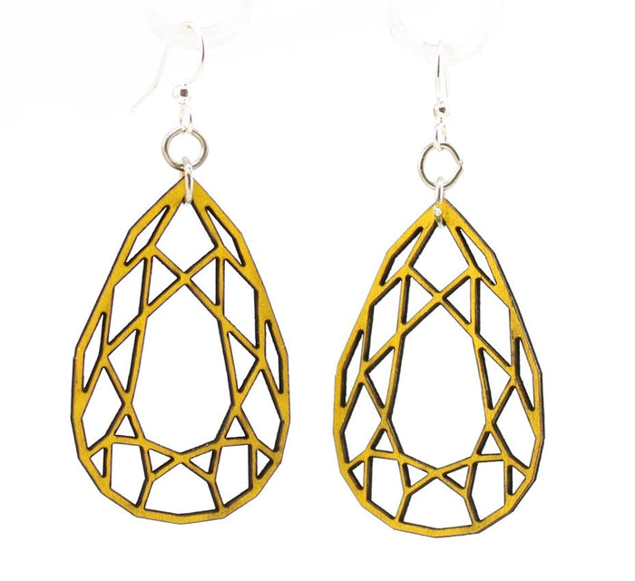 Pear cut diamond shape earrings with faceted detail, made in USA