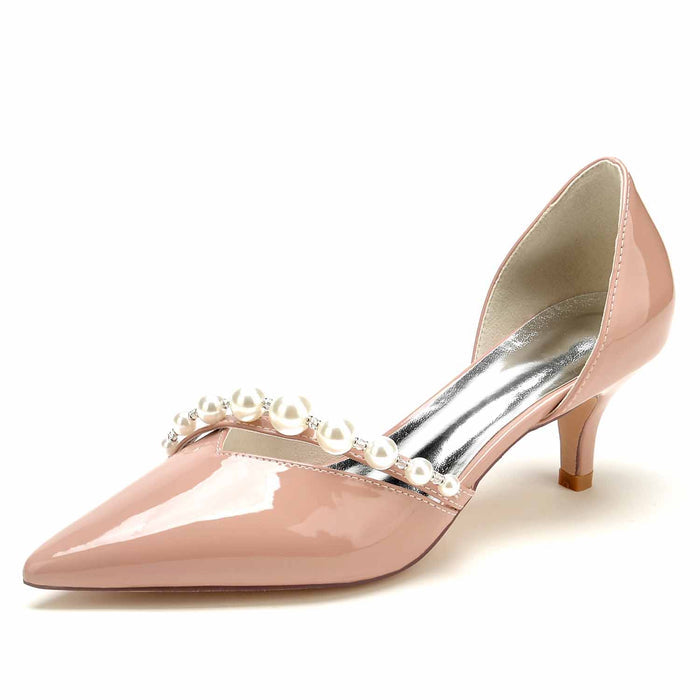 S&DCo. pearl strap black pumps with glossy finish and elegant design for formal occasions