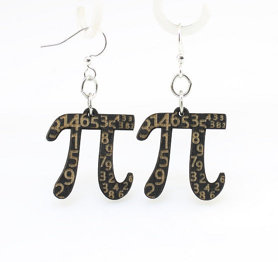 Pi symbol earrings with 3.14159 digits, eco-friendly jewelry made in USA