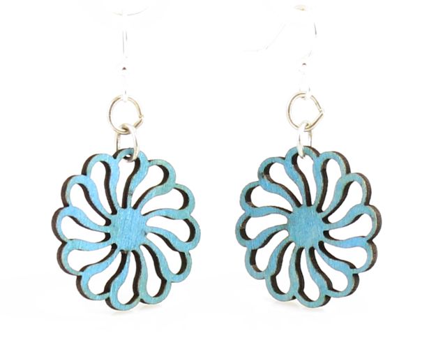 Pinwheel blossom earrings with angled petal vanes, eco-friendly jewelry made in USA
