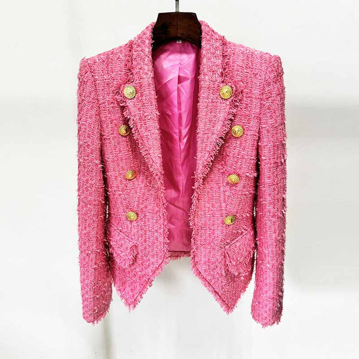 Pink 8 Button Tweed Jacket Breasted Blazer