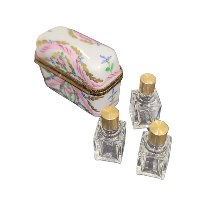 Pink Gold Floral Porcelain Box Porcelain Limoges Perfume French Trinket Box