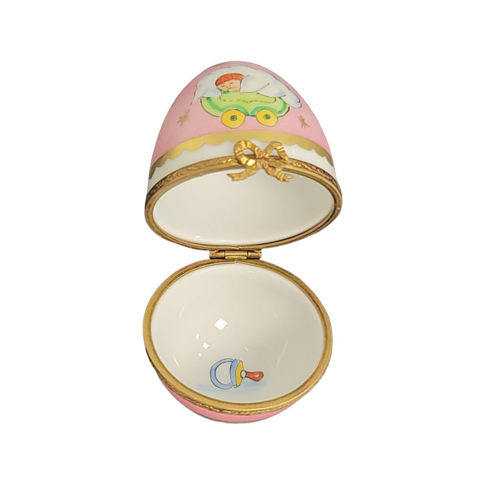 Pink Baby Egg Treasure Porcelain Limoges egg LIMOGES BOXES French Trinket Box