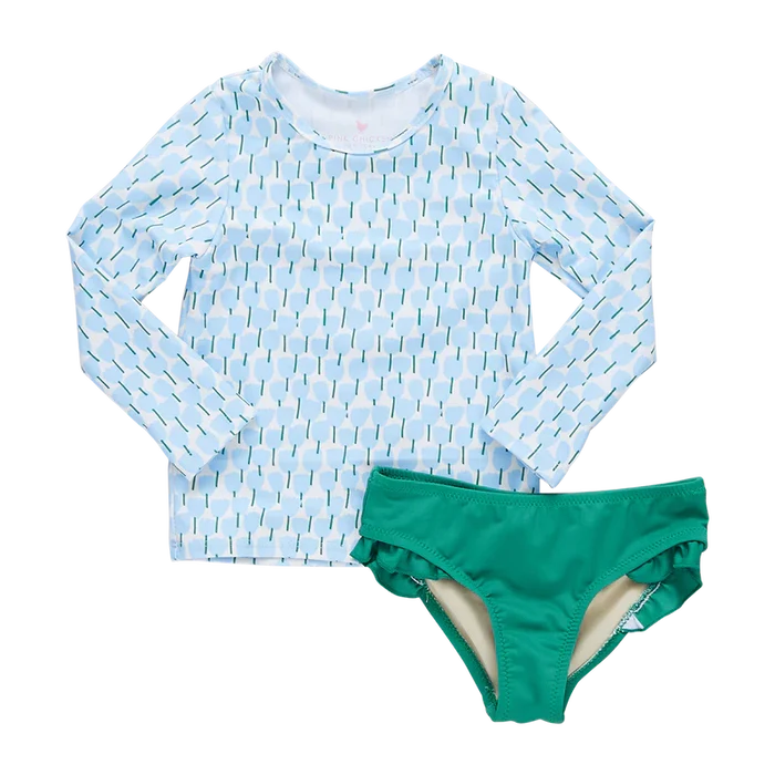 Pink Chicken - Rash Guard Set - Blue Tulips