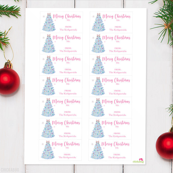 Pink Christmas Tree Gift Labels