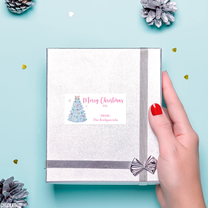 Pink Christmas Tree Gift Labels