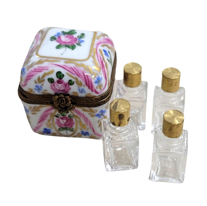 Elegant Pink Roses Trinket Box Porcelain Limoges Perfume French Trinket Box