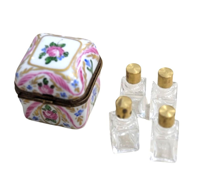 Elegant Pink Roses Trinket Box Porcelain Limoges Perfume French Trinket Box