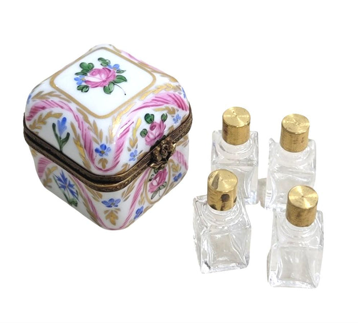 Elegant Pink Roses Trinket Box Porcelain Limoges Perfume French Trinket Box