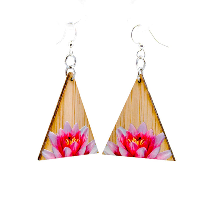 Bamboo pinnacle lotus earrings with layered petals, laser-cut and made in USA