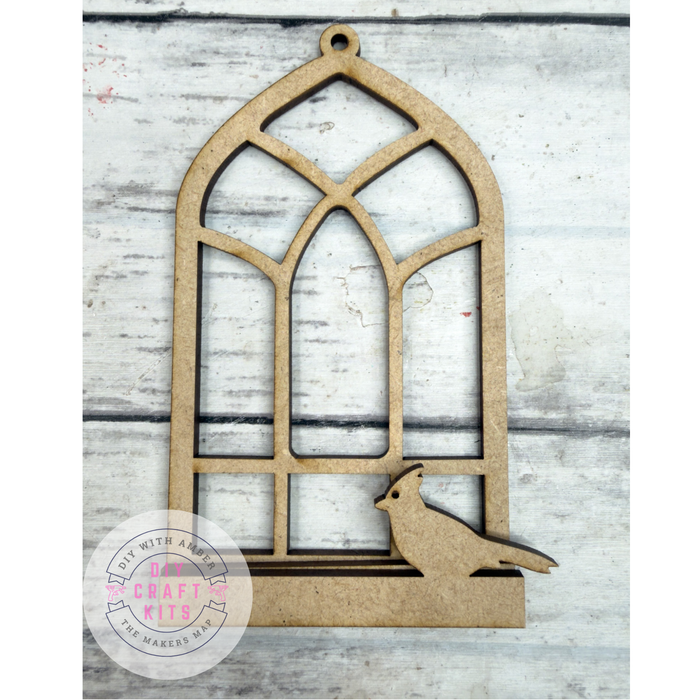 PLAIN Arched Window Ornament with cardinal DIY Kit