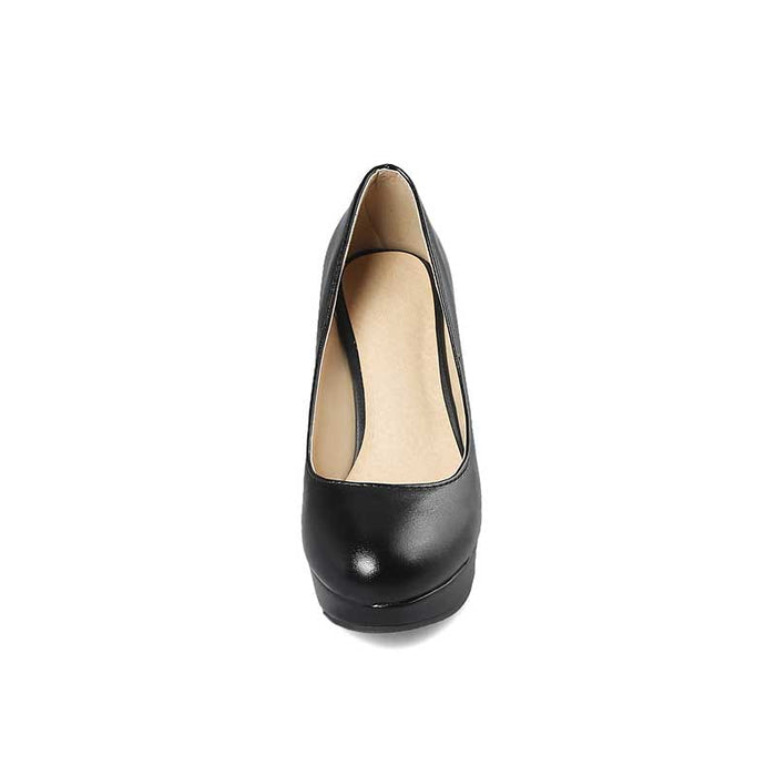 Platform Round Toe High Heel Pumps Chunky High Dress Shoes