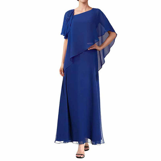 Plus Size Chiffon Mother of The Bride Dress Long Maxi Formal Evening Gown