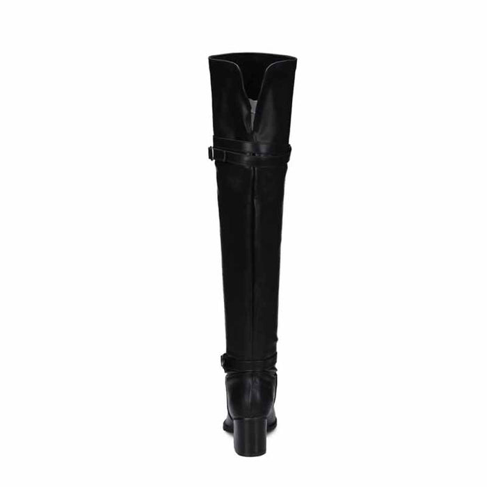 SD-HK Plus Size Over the Knee Boots for Women in Black with a Stylish Design and Chunky Heel