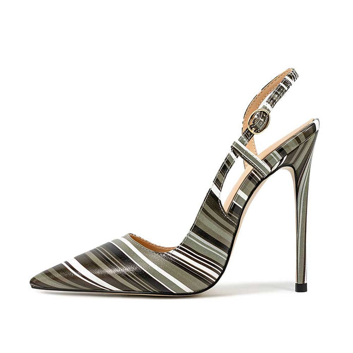 Point Toe High Heels Stripe Pumps Slip On Stiletto Dress Shoes With Slingback 4-13