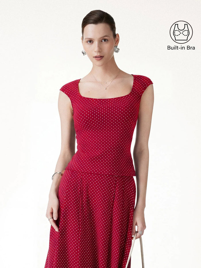 OGLmove Polka Dots Square Neck Bra Top Red/White Polka Dot XS