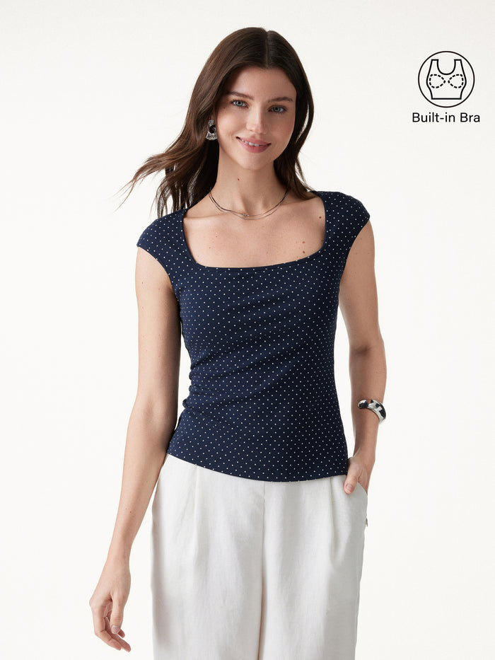 OGLmove Polka Dots Square Neck Bra Top Navy/White Polka Dot XS