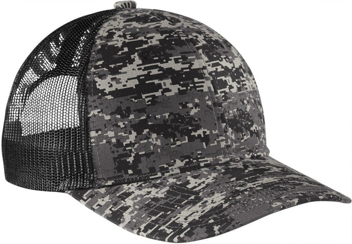 no-logo Port Authority Digi Camo Snapback Trucker Cap-Regular-Port Authority-Black Digi/Black-OSFA-Thread Logic no-logo