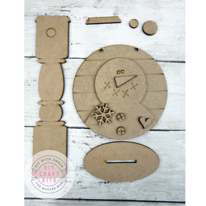 Primitive Snowman 5 in round Sign with Stand DIY Kit