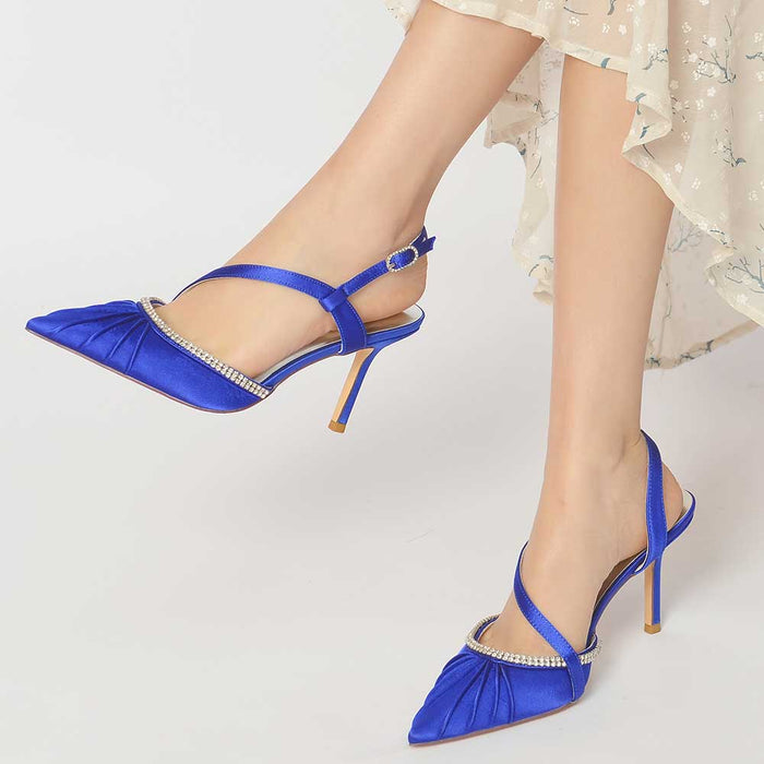 Blue SD Dresscode prom heels with crossing straps featuring elegant design and sparkling accents