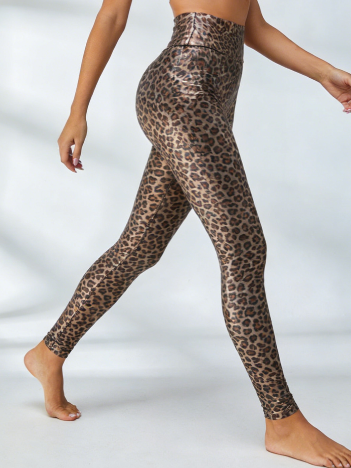 PU Faux Leather Leopard Print Leggings