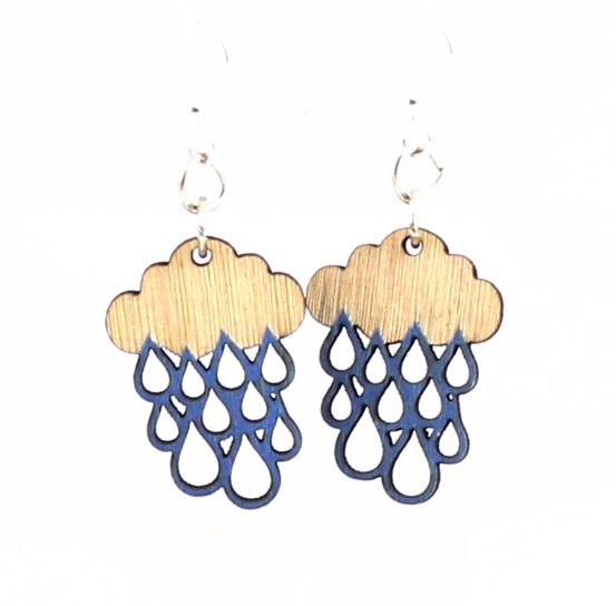 Rain cloud blossom earrings with falling drops, eco-friendly jewelry made in USA