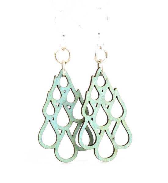 Raindrop blossom earrings with falling droplets, eco-friendly jewelry made in USA