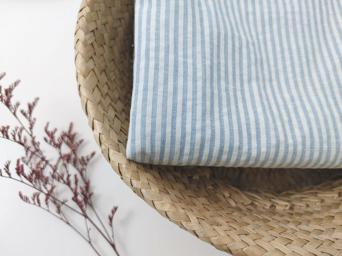 Ramie Cotton Nylon Stripe Fabric with Subtle Seersucker Effect 2444 - The Linen Lab - Blue