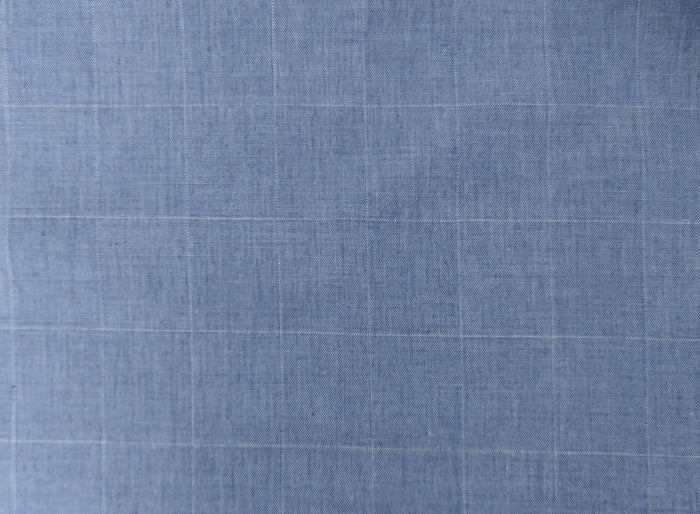 Ramie Cotton Stretch Fabric with Blue Windowpane 3346 - The Linen Lab - Blue