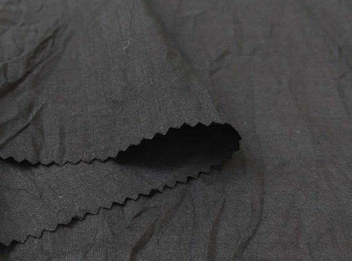 Ramie Polyester Fabric - Black Color with Crease Wrinkle Effect, Lightweight 7863 - The Linen Lab - Black