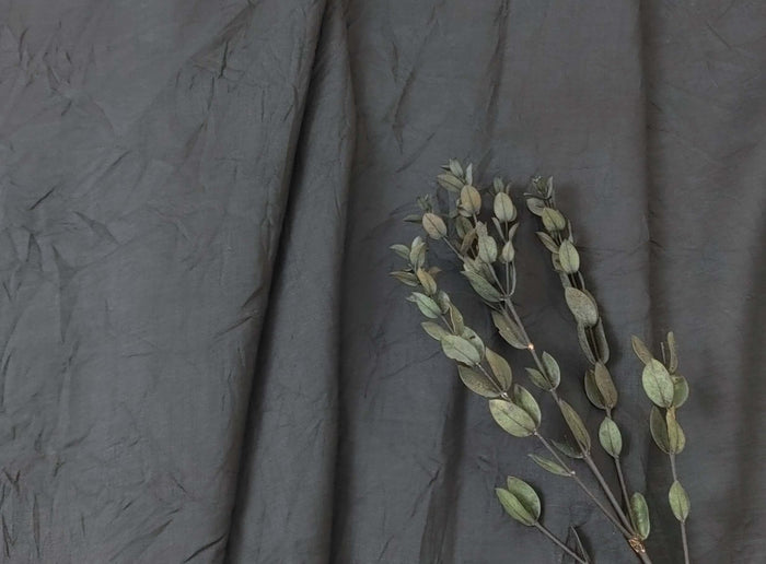 Ramie Polyester Fabric - Black Color with Crease Wrinkle Effect, Lightweight 7863 - The Linen Lab - Black