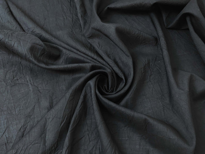 Ramie Polyester Fabric - Black Color with Crease Wrinkle Effect, Lightweight 7863 - The Linen Lab - Black