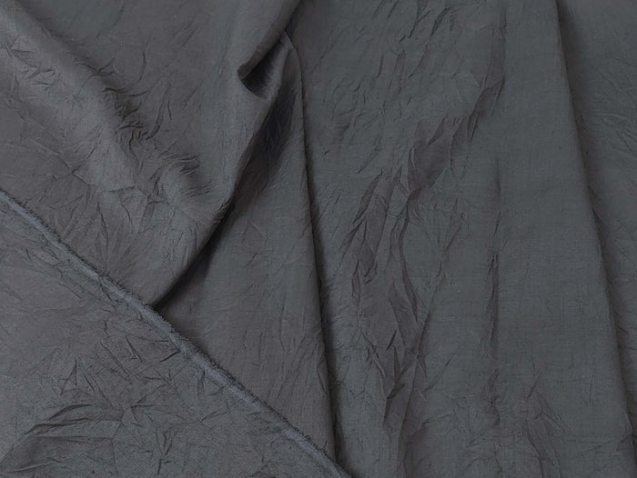 Ramie Polyester Fabric - Black Color with Crease Wrinkle Effect, Lightweight 7863 - The Linen Lab - Black