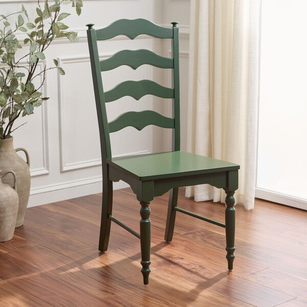 Rasia Wooden Side Chair in Dark Green with Ladder Back